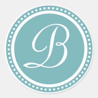 Solid Aqua Blue Dot Monogram Initiaal Sticker