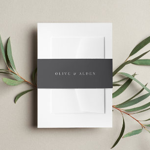 Solid Ash Black + Classic White Lettering Wedding Uitnodigingen Wikkel