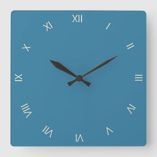 Solid Astral Blue Roman Numerals Vierkante Klok