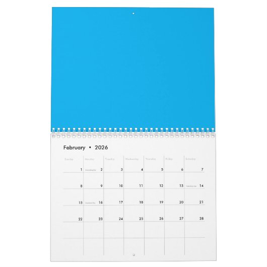Solid Azure Blue Background – Minimalist Template Kalender (Feb 2026)