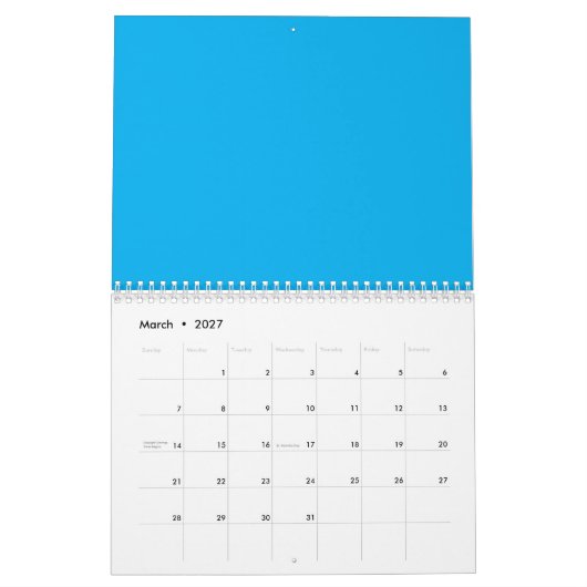 Solid Azure Blue Background – Minimalist Template Kalender (Mar 2027)