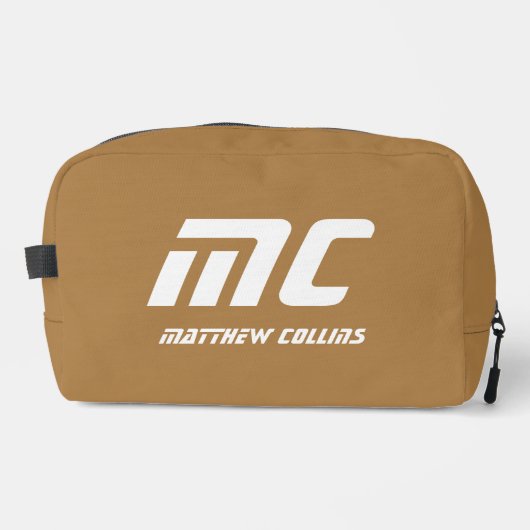 Solid Beige Monogram Naam Tekst Eenvoudig Voor Hem Toilettasje (Voorkant)