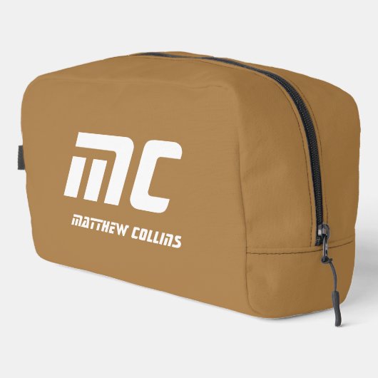 Solid Beige Monogram Naam Tekst Eenvoudig Voor Hem Toilettasje (Rechterhoek)