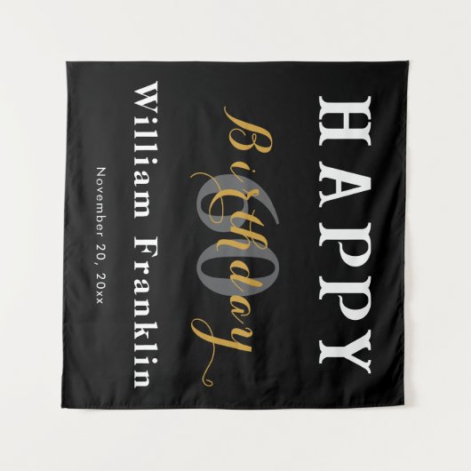 Solid Black 60e verjaardagsfeestviering Wandkleed (Voorkant (horizontaal))