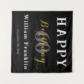 Solid Black 60ste Verjaardagsfeest Viering Wandkleed (Voorkant (horizontaal))