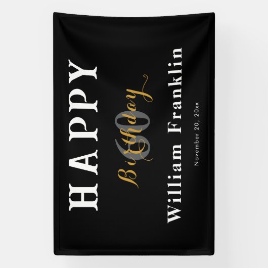 Solid Black 60th Birthday Party Celebration Banner (Verticaal)