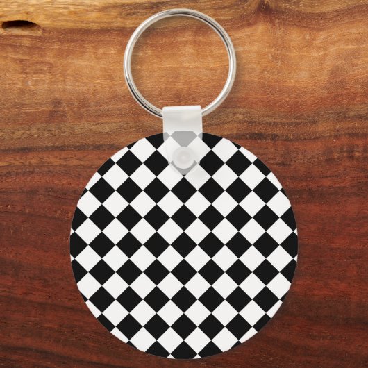 Solid Black and White Chevron Pattern Round Sleutelhanger (Achterkant)
