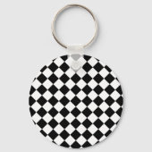 Solid Black and White Chevron Pattern Round Sleutelhanger (Achterkant)