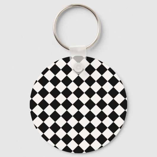 Solid Black and White Chevron Pattern Round Sleutelhanger (Achterkant)