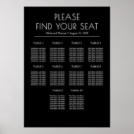 Solid Black and White Modern Wedding Seating Chart Poster