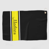 Solid Black, Bright Yellow Stripe Script-naam Golfhanddoek (Horizontaal)