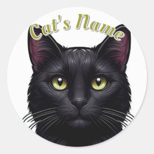  Solid Black Cat · Gepersonaliseerd Ronde Sticker