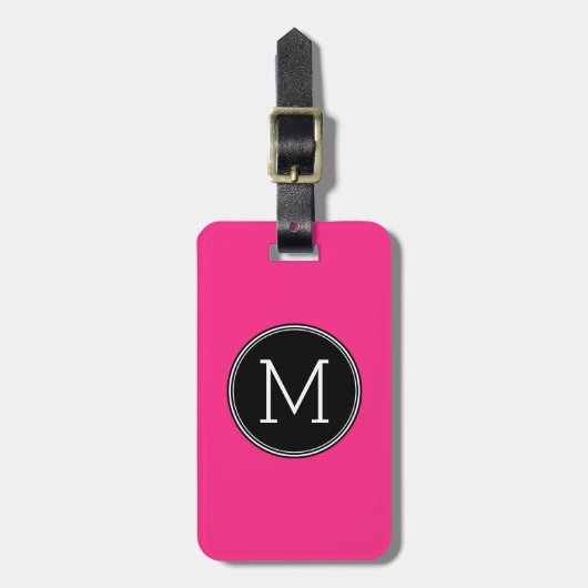 Solid Black en Hot Pink met Monogram Bagagelabel (Voorkant verticaal)