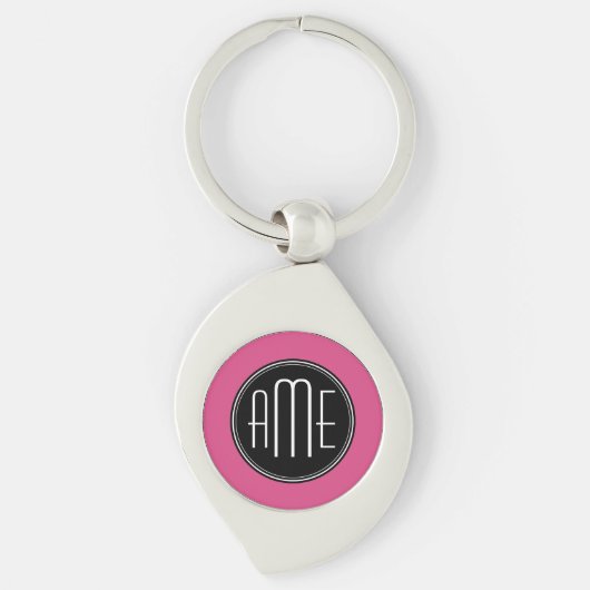Solid Black en Hot Pink met Monogram Sleutelhanger (Voorkant)