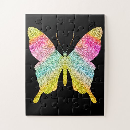 Solid Black kleurig glitter Butterfly Fun Cute Legpuzzel (Verticaal)