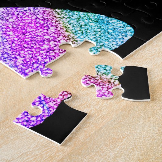 Solid Black kleurig glitter Butterfly Fun Cute Legpuzzel (Zijkant)