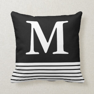 Solid Black met B/W-strepen, op maat gemaakt  Kussen