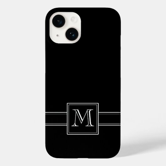Solid Black met Classic White Monogram Case-Mate iPhone Case (Achterkant)