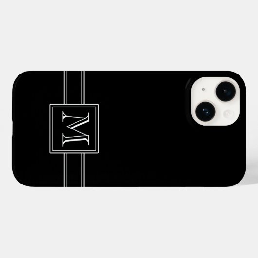 Solid Black met Classic White Monogram Case-Mate iPhone Case (Achterkant (horizontaal))