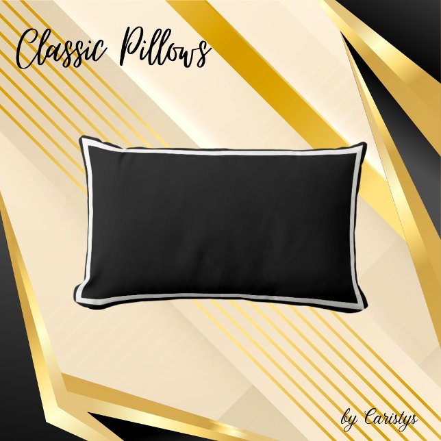 Solid Black met wit sierstrip Sierkussen Kussen (Creator heeft geüpload)