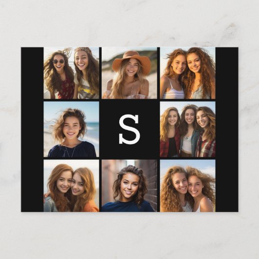 Solid Black Photo Collage - Aangepast monogram Briefkaart (Voorkant)