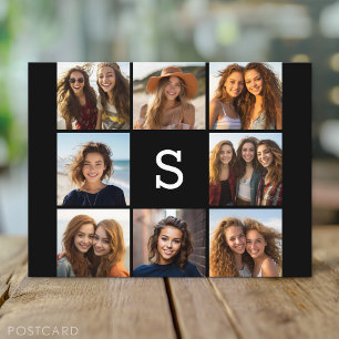 Solid Black Photo Collage - Aangepast monogram Briefkaart