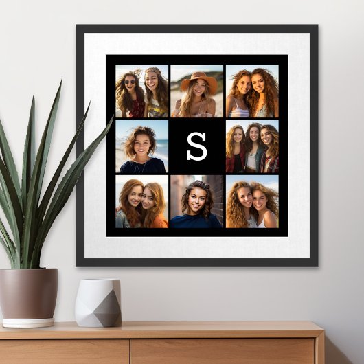Solid Black Photo Collage - Aangepast monogram Poster