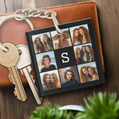 Solid Black Photo Collage - Aangepast monogram Sleutelhanger