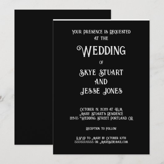 Solid Black Wedding Invitation Kaart (Voorkant / Achterkant)