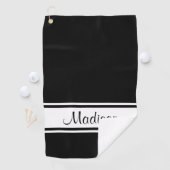 Solid Black White Stripe Script Name Golfhanddoek (Insitu)