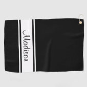 Solid Black White Stripe Script Name Golfhanddoek (Horizontaal)