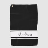 Solid Black White Stripe Script Name Golfhanddoek (Voorkant)