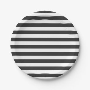 Solid Black & White Stripes Party Bord voor papier