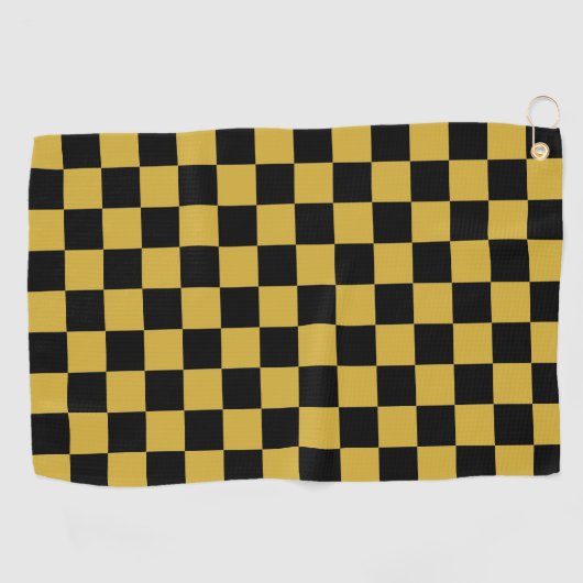 Solid Black with Metallic Gold Square Pattern Golfhanddoek (Horizontaal)
