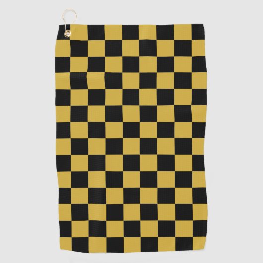 Solid Black with Metallic Gold Square Pattern Golfhanddoek (Voorkant)