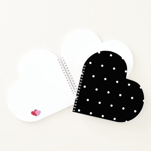 Solid Black with White Dot Style Heart Shaped Notitieboek (Binnen)