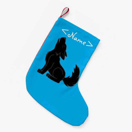 Solid Black Wolf Pup Howling Kleine Kerstsok (Voorkant (Hangend))