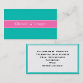 Solid Blauwgroen, hot-roze #2 Monogram naam lint Visitekaartje (Voorkant / Achterkant)