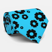 Solid Blue en Black Flowers Stropdas (Opgerold)