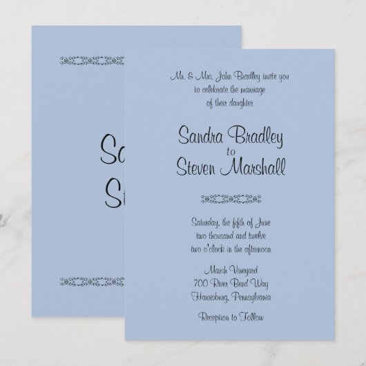 Solid Blue Wedding-uitnodigingen Kaart (Voorkant / Achterkant)