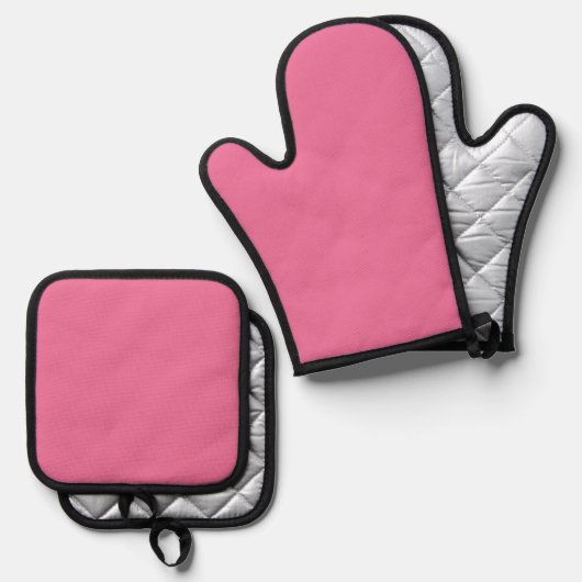 Solid Bright Rose Pink Oven Mitt Set (Voorkant / Achterkant)