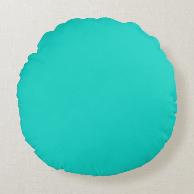 Solid bright turquoise rond kussen (Voorkant)