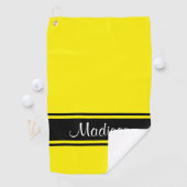Solid Bright Yellow Black Stripes Script-naam Golfhanddoek (Insitu)