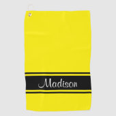 Solid Bright Yellow Black Stripes Script-naam Golfhanddoek (Voorkant)