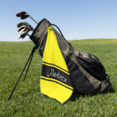 Solid Bright Yellow Black Stripes Script-naam Golfhanddoek (Groen)