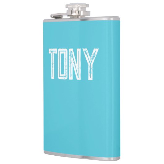 Solid BrightStor Blue Custom Name Monogram Heupfles (Links)