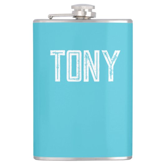 Solid BrightStor Blue Custom Name Monogram Heupfles (Voorkant)