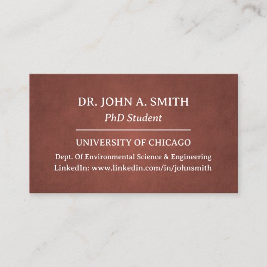 Solid Brown PhD Student Visitekaartje (Voorkant)