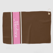 Solid Brown Pink White Stripe Script Name Golfhanddoek (Horizontaal)