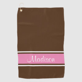 Solid Brown Pink White Stripe Script Name Golfhanddoek